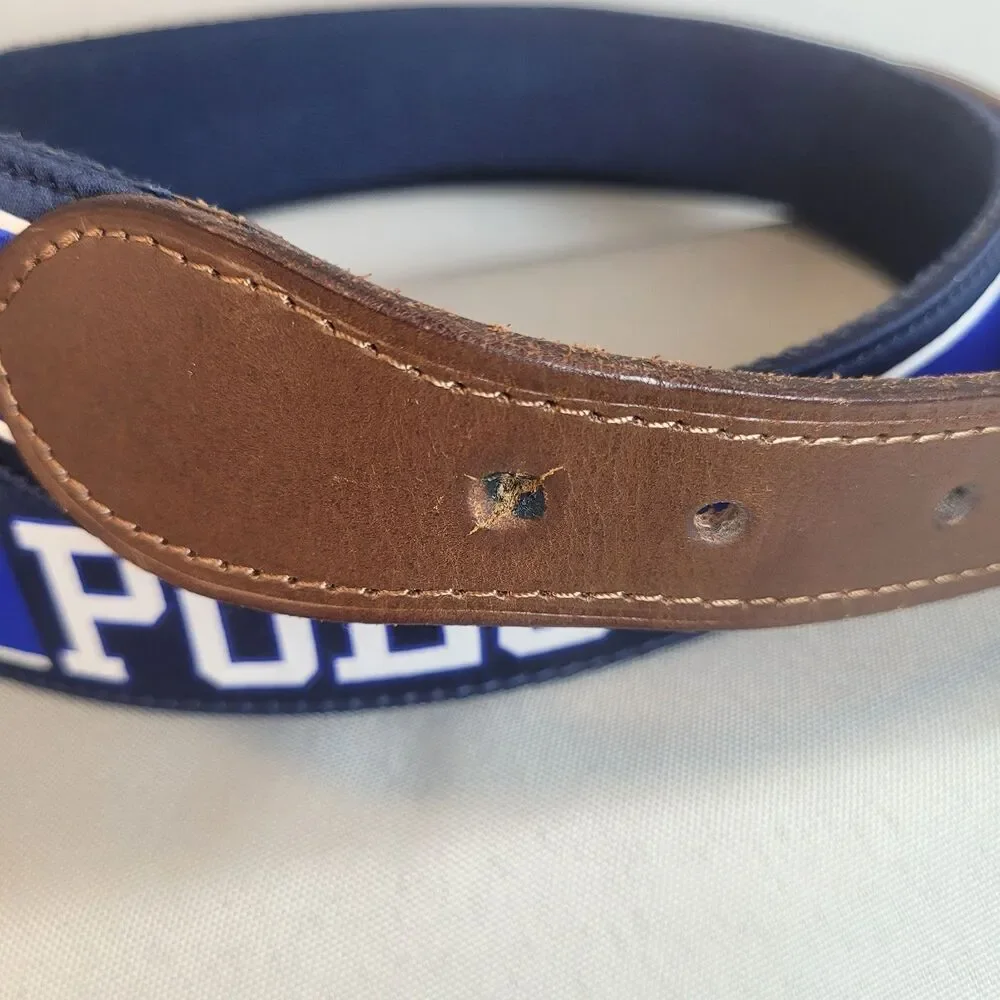 Polo Ralph Lauren Size XL Navy Blue Belt Polo Lettering Polyester Leather Trim